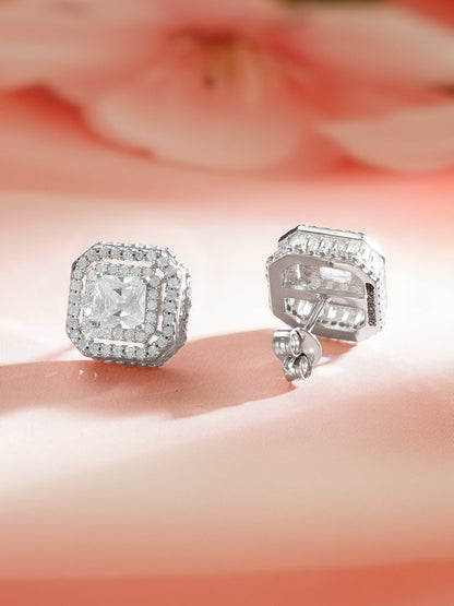 925 Fine Silver Crystal Regal Frame Stud Earrings