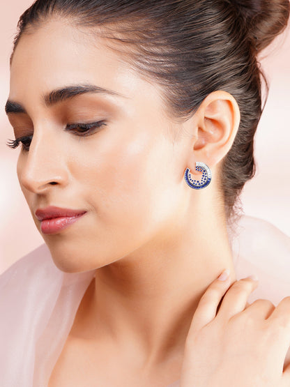 925 Fine Silver Blue Crystal Orbit Stud Earrings