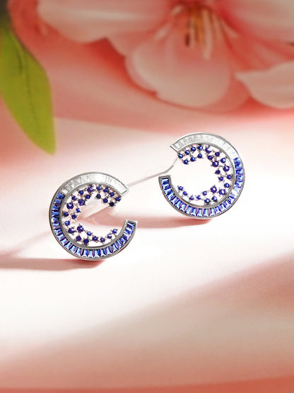 925 Fine Silver Blue Crystal Orbit Stud Earrings