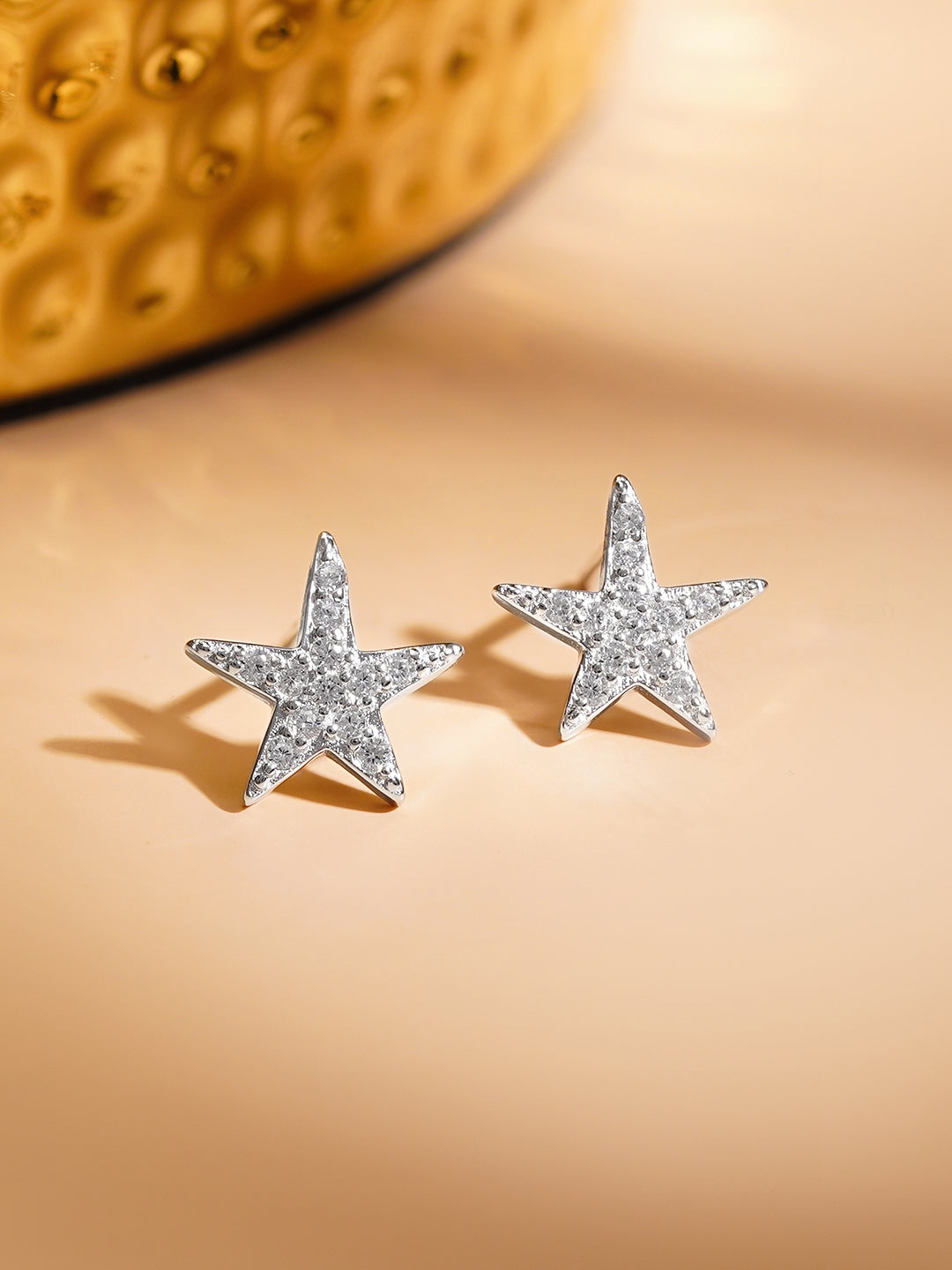 925 Fine Silver Rhodium Plated American Diamond Zirconia Star Studs