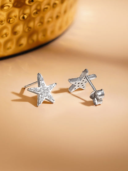 925 Fine Silver Rhodium Plated American Diamond Zirconia Star Studs