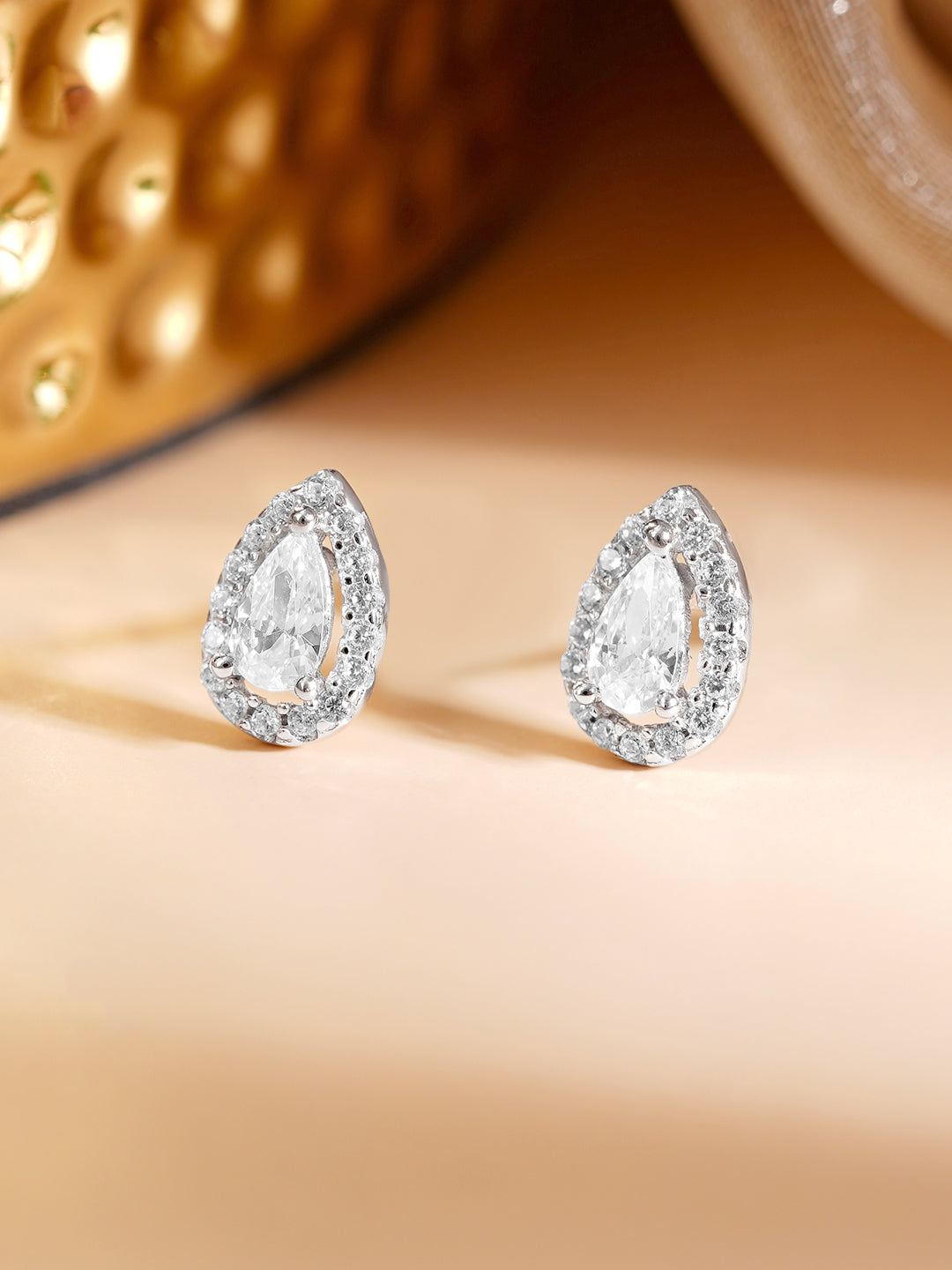925 Fine Silver Rhodium Plated Solitaire AD Stud Earrings