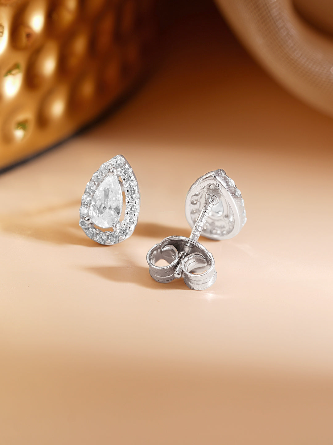 925 Fine Silver Rhodium Plated Solitaire AD Stud Earrings