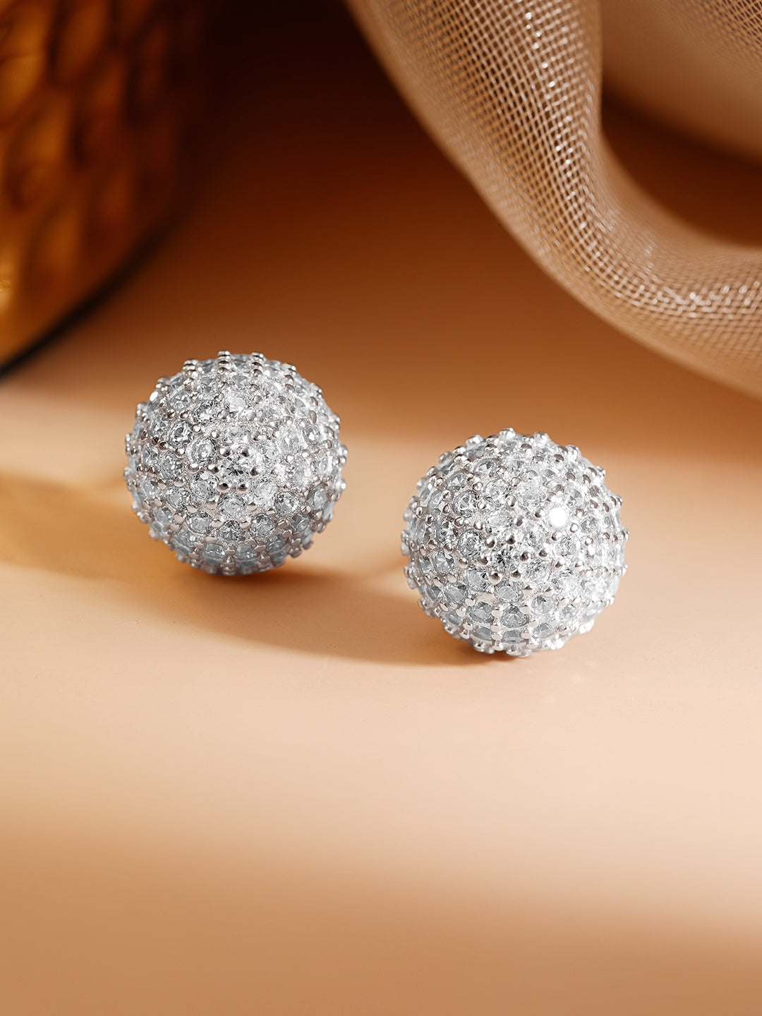 925 Fine Silver Rhodium Plated American Diamon Zirconia Round Stud Earrings