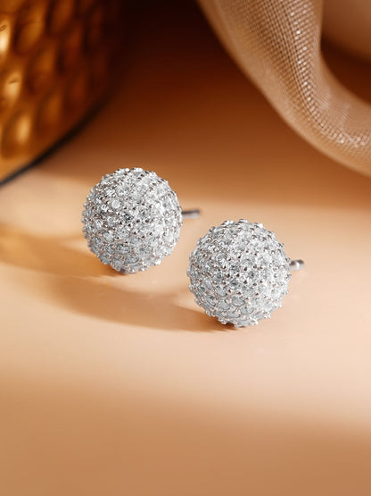 925 Fine Silver Rhodium Plated American Diamon Zirconia Round Stud Earrings