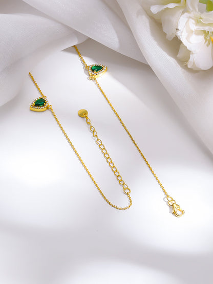 925 Fine Silver Gold Plated Emerald Teardrop Crystal Charm Necklace
