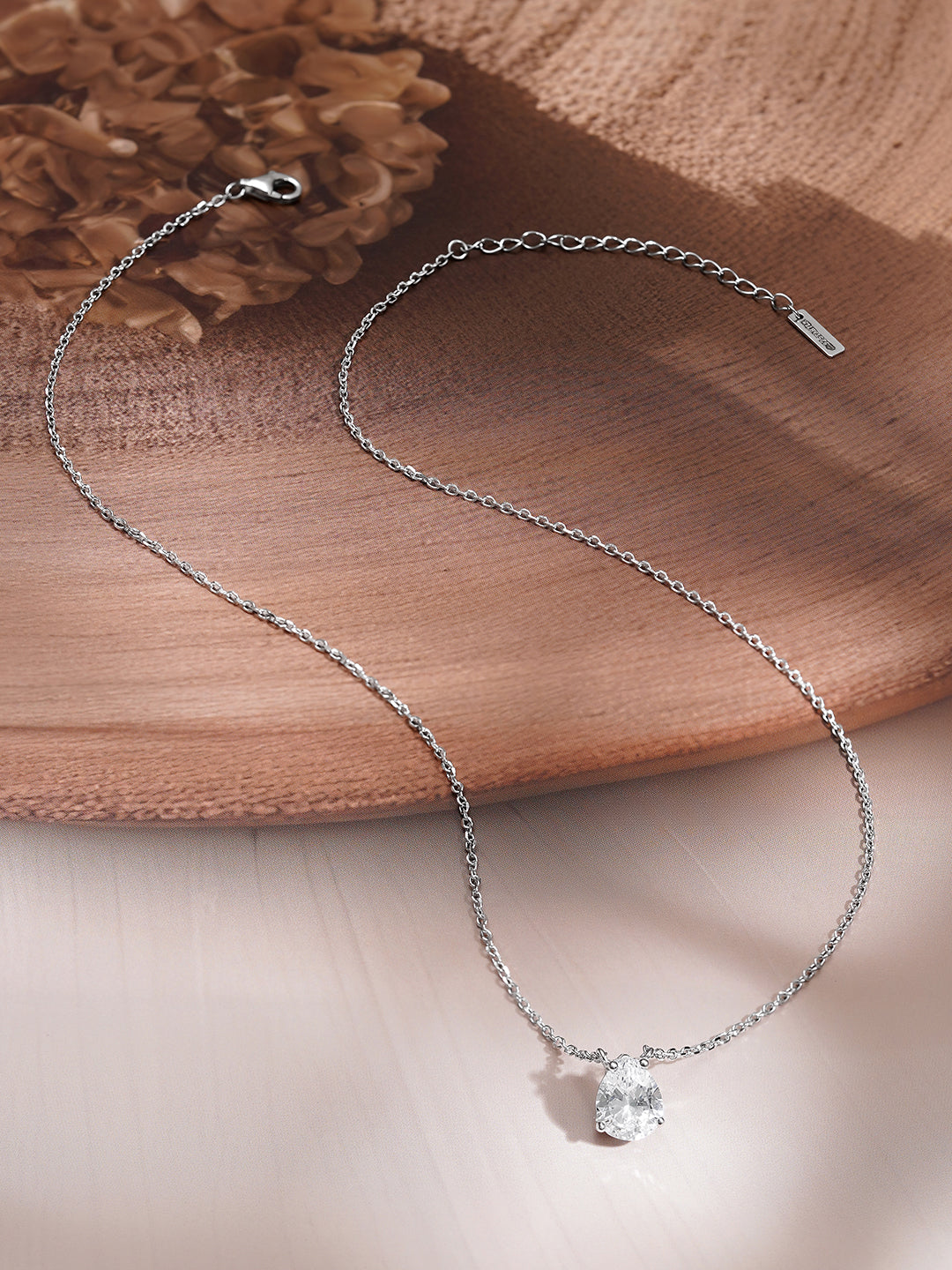 925 Fine Silver Pear Cut Solitaire Cubic Zirconia Pendant Necklace