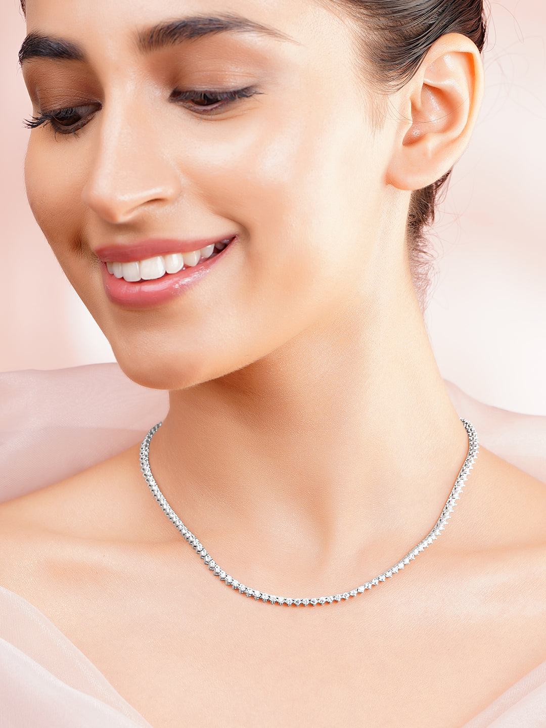 925 Fine Silver Crystal Tennis Necklace