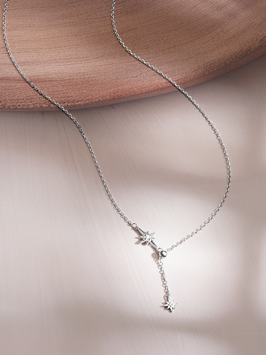 925 Fine Silver Crystal Celestial Star Drop Chain Necklace