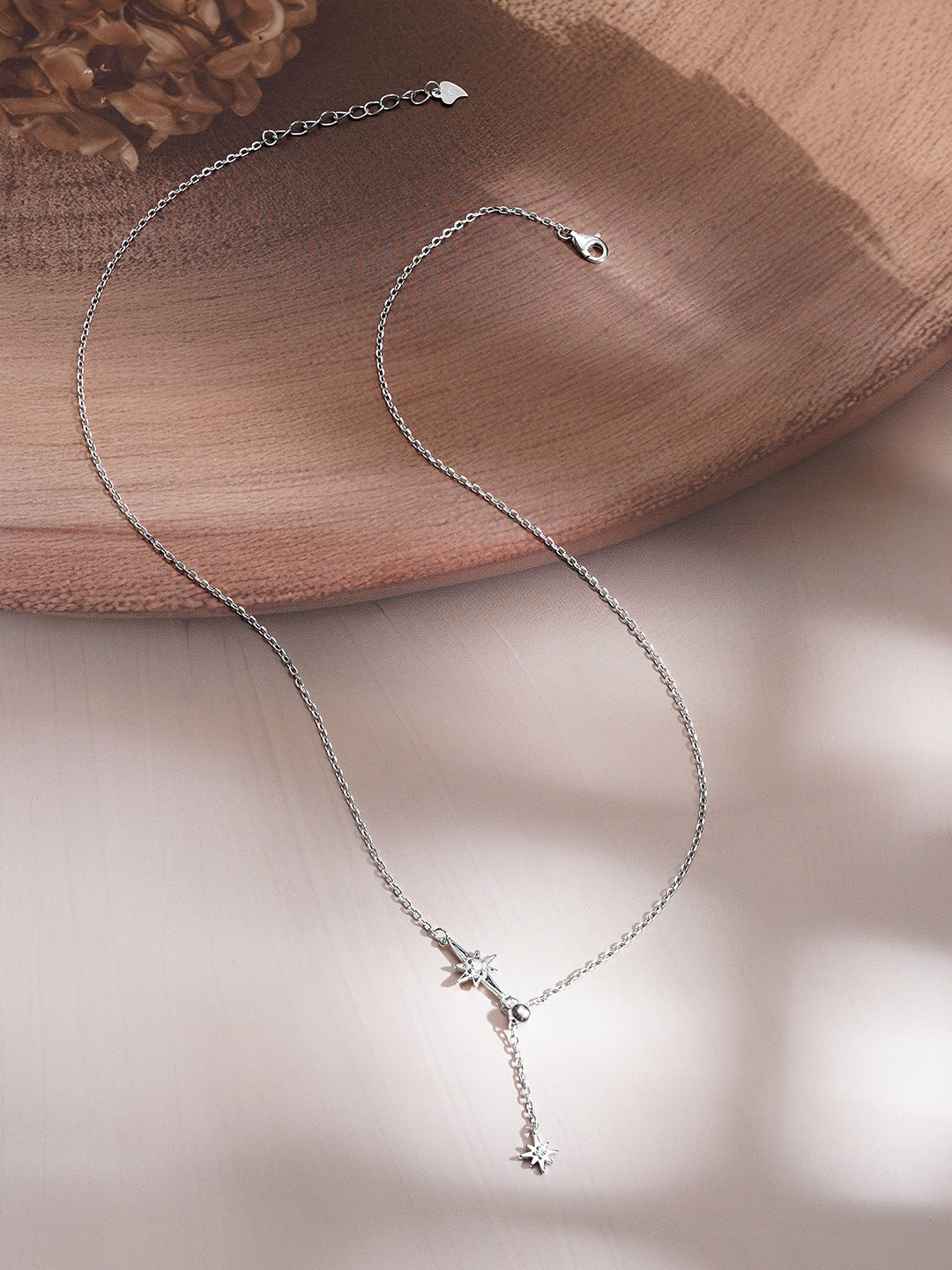 925 Fine Silver Crystal Celestial Star Drop Chain Necklace