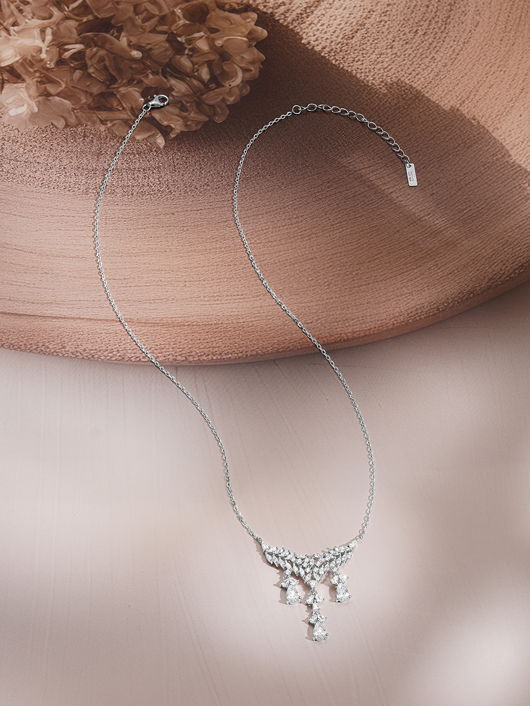 925 Fine Silver Cubic Zirconia Drop Chain Necklace