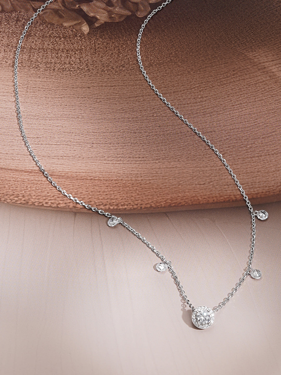 925 Fine Silver Halo Solitaire Chain Necklace