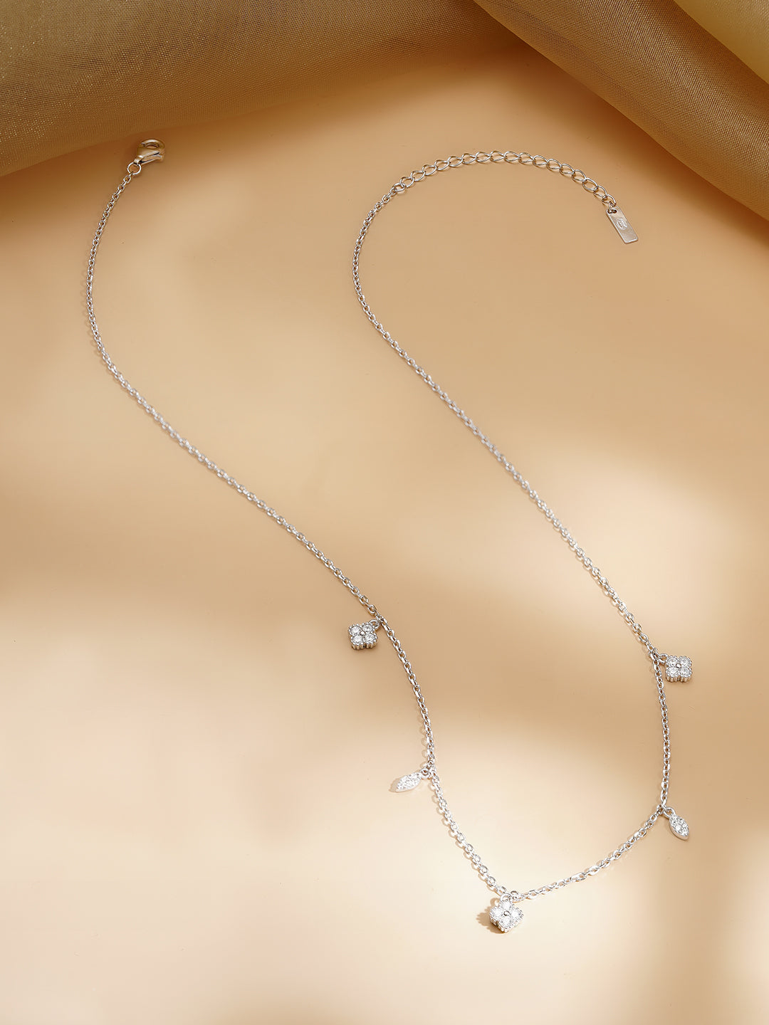 925 Fine Silver Rhodium Plated Multi Charm Necklace