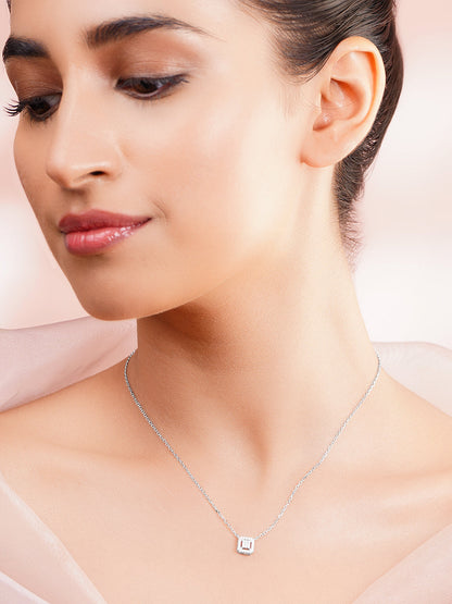 925 Fine Silver Rhodium Plated Cubic charm Necklace