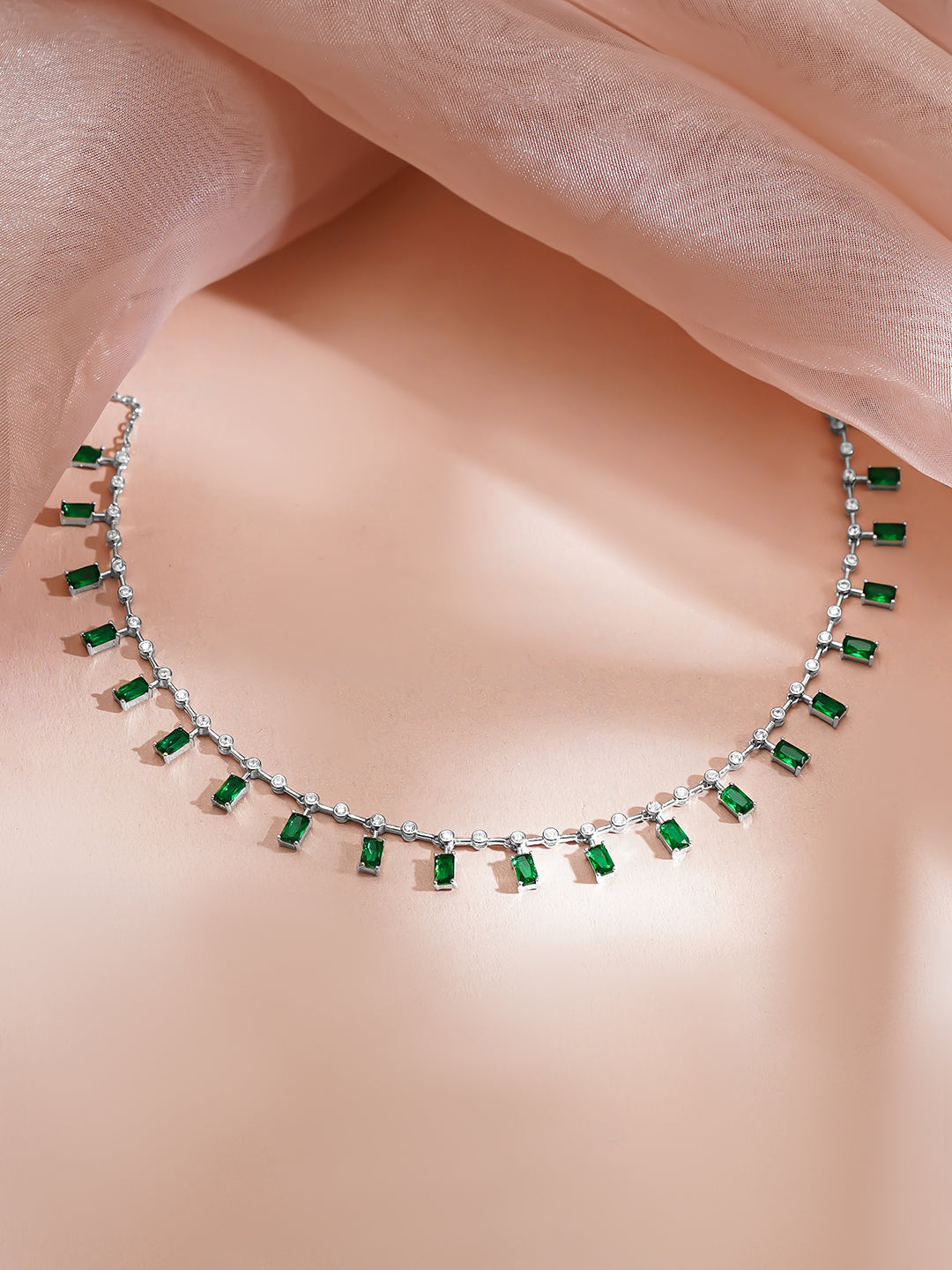 925 Fine Silver Rhodium Plated Emerald Necklace