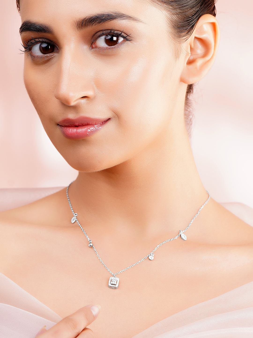 925 Fine Silver Rhodium Plated Multi Charm Necklace