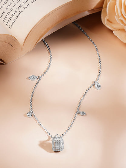 925 Fine Silver Rhodium Plated Multi Charm Necklace