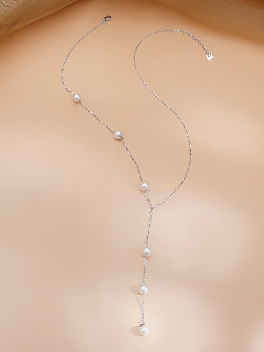 925 Fine Silver Rhodium Plated Pearl Layered Y Necklace