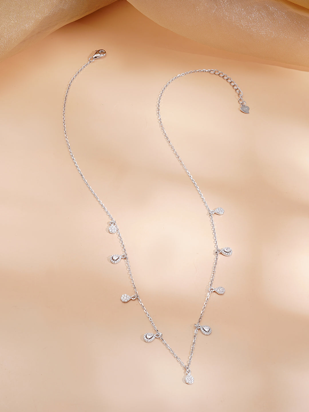 925 Fine Silver Rhodium Plated Cubic Zirconia Charm Chain Necklace