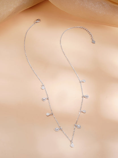 925 Fine Silver Rhodium Plated Cubic Zirconia Charm Chain Necklace