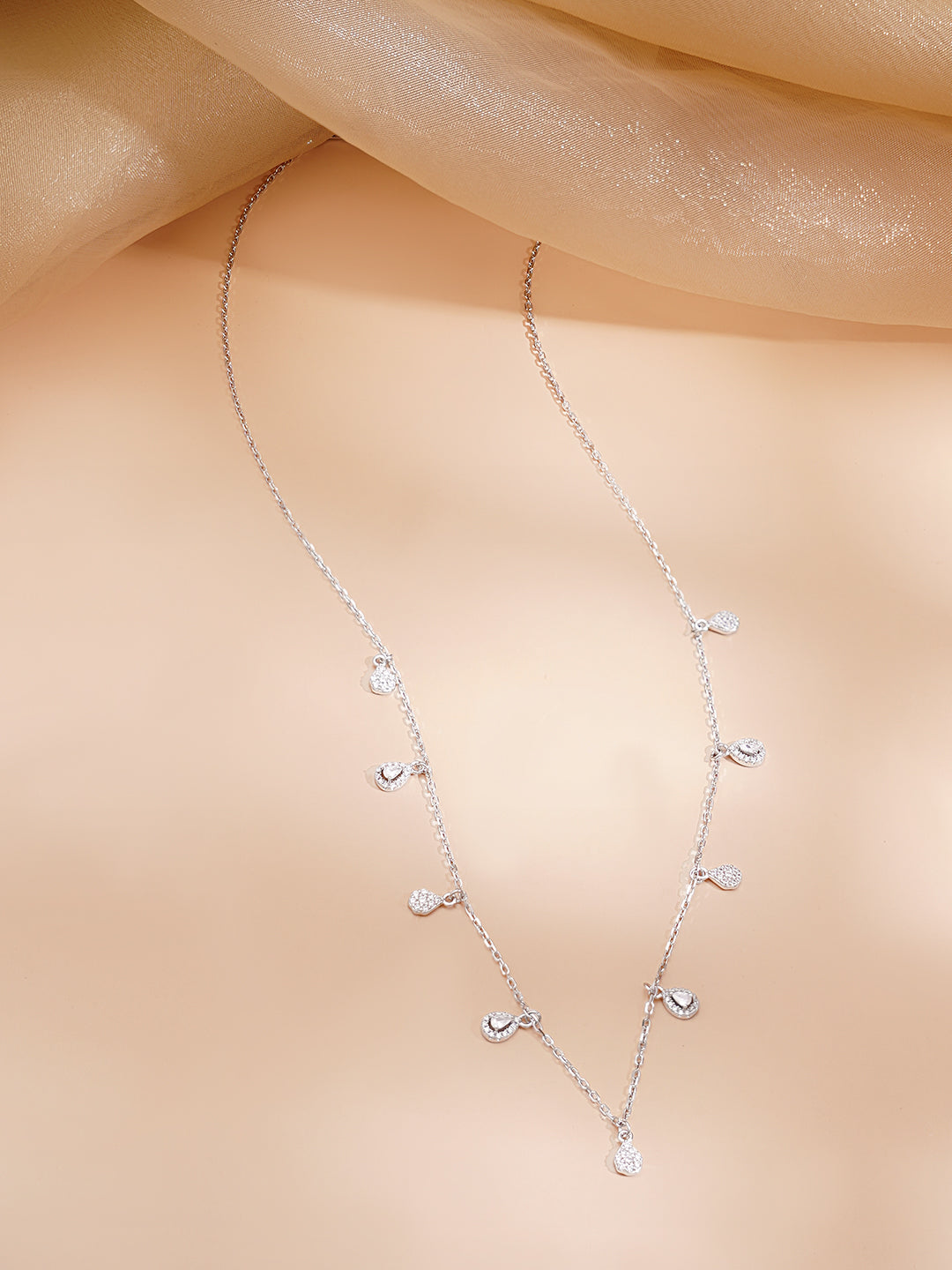 925 Fine Silver Rhodium Plated Cubic Zirconia Charm Chain Necklace