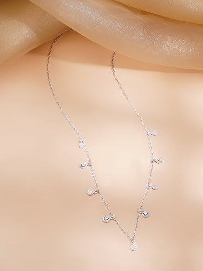 925 Fine Silver Rhodium Plated Cubic Zirconia Charm Chain Necklace