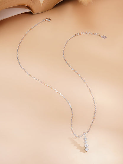 925 Fine Silver Rhodium Plated AD Marquise Drop Pendant Necklace
