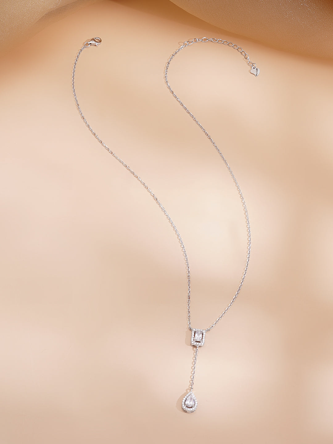 925 Fine Silver Rhodium Plated AD Drop Chain Necklace