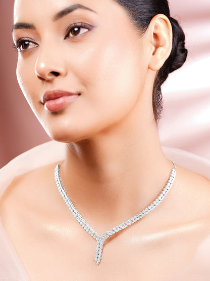 925 Fine Silver Rhodium Plated American Diamon Zirconia Necklace