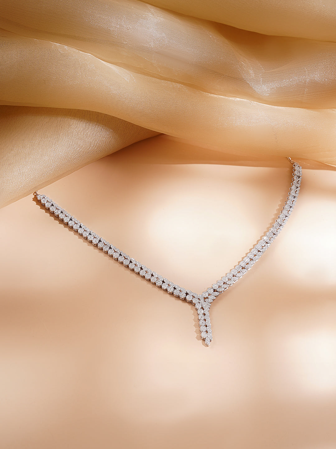 925 Fine Silver Rhodium Plated American Diamon Zirconia Necklace