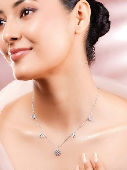 925 Fine Silver Rhodium Plated Crystal Charm Necklace