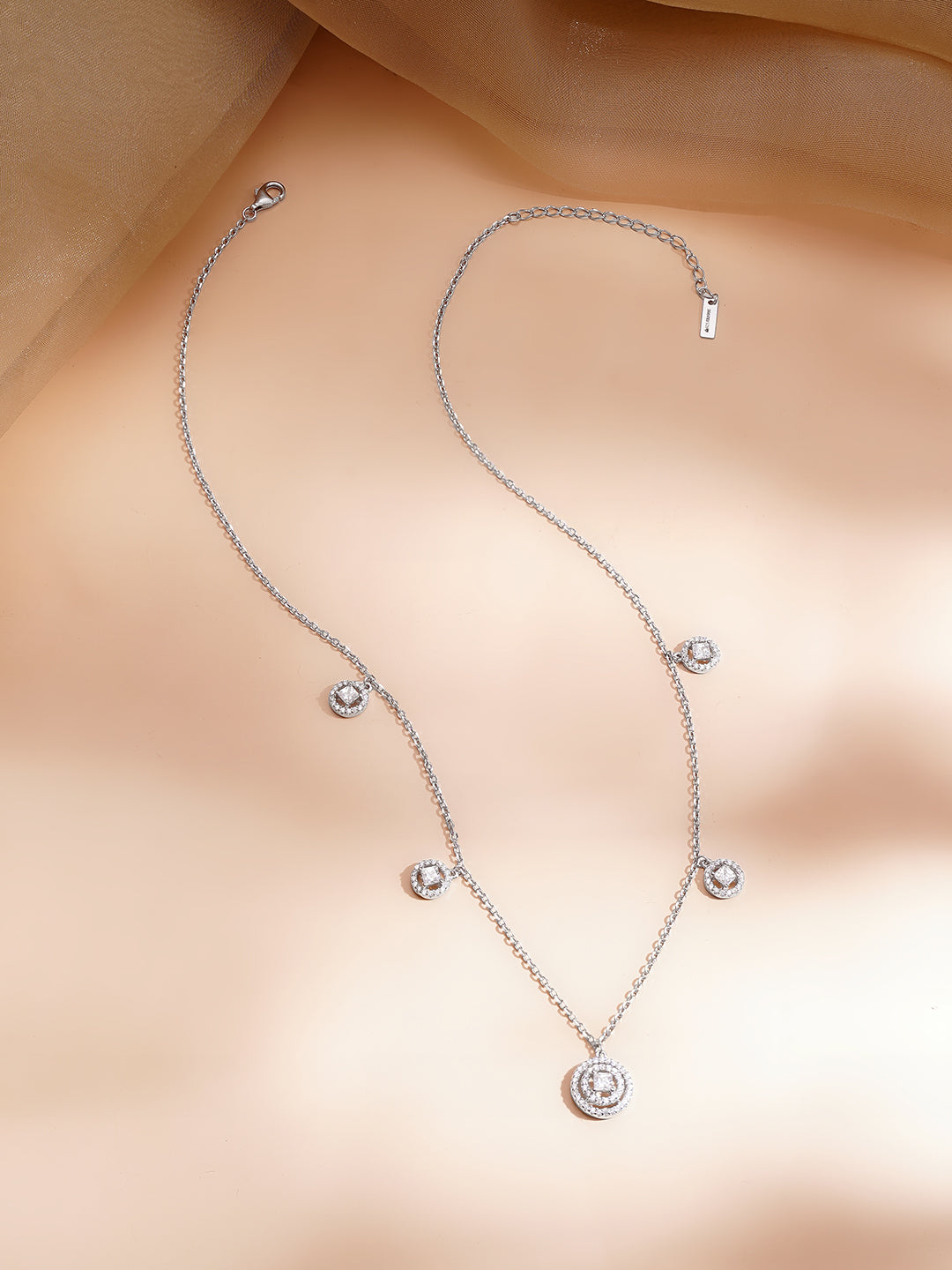 925 Fine Silver Rhodium Plated Crystal Charm Necklace
