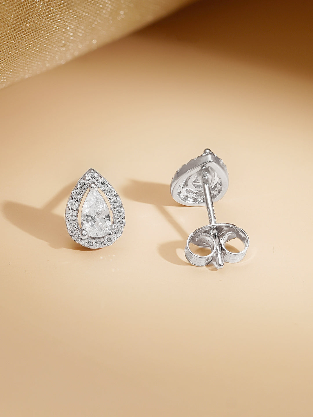 925 Fine Silver Rhodium Plated AD Teardrop Charm Necklace Set