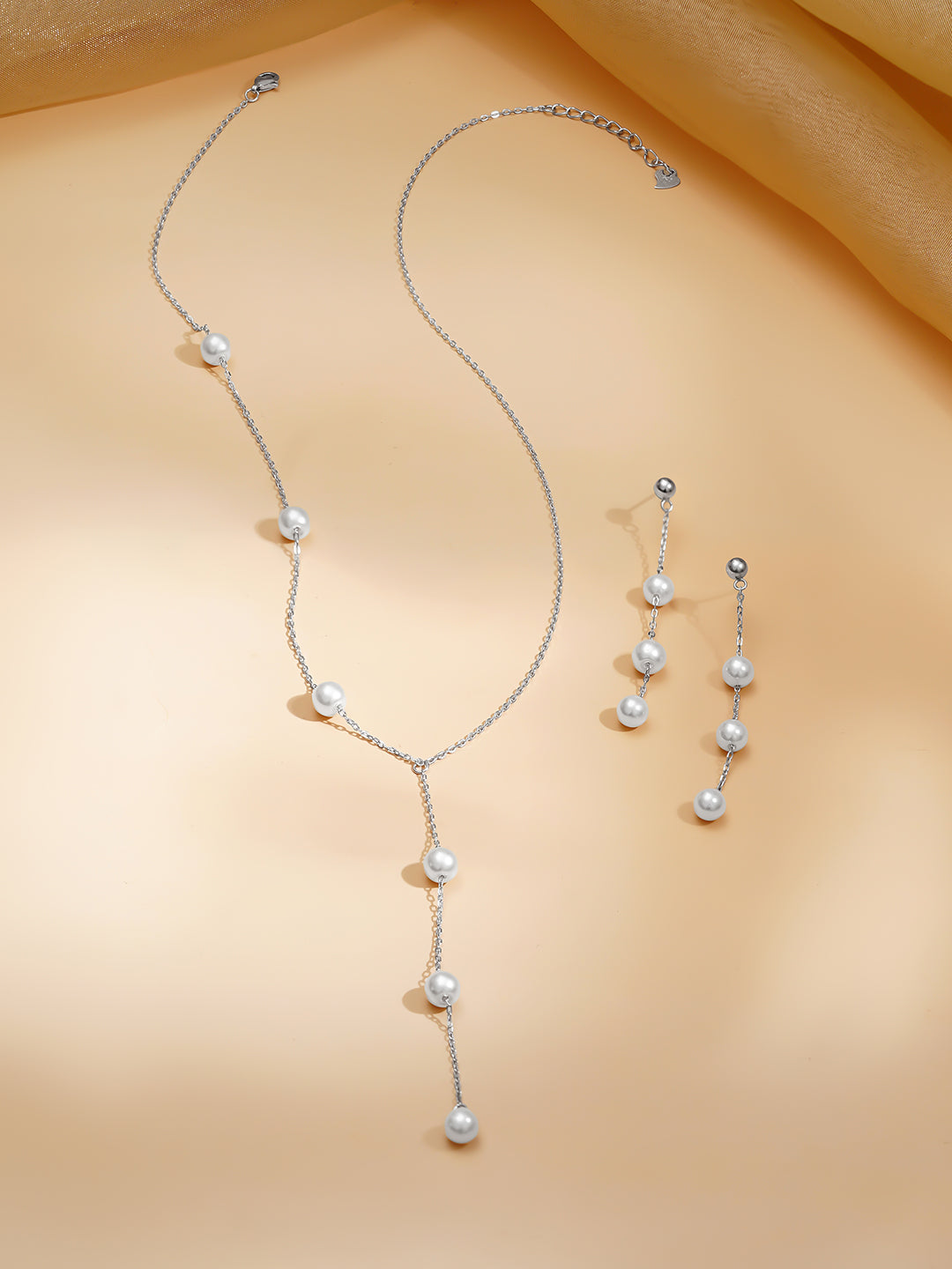 925 Fine Silver Rhodium Plated Pearl Beaded Necklace Set