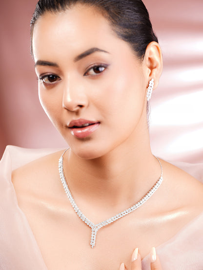 925 Fine Silver Rhodium Plated Cubic Zirconia Designer Necklace Set