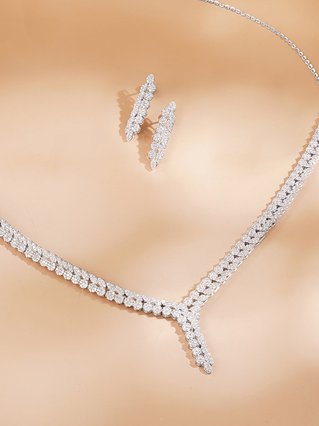 925 Fine Silver Rhodium Plated Cubic Zirconia Designer Necklace Set