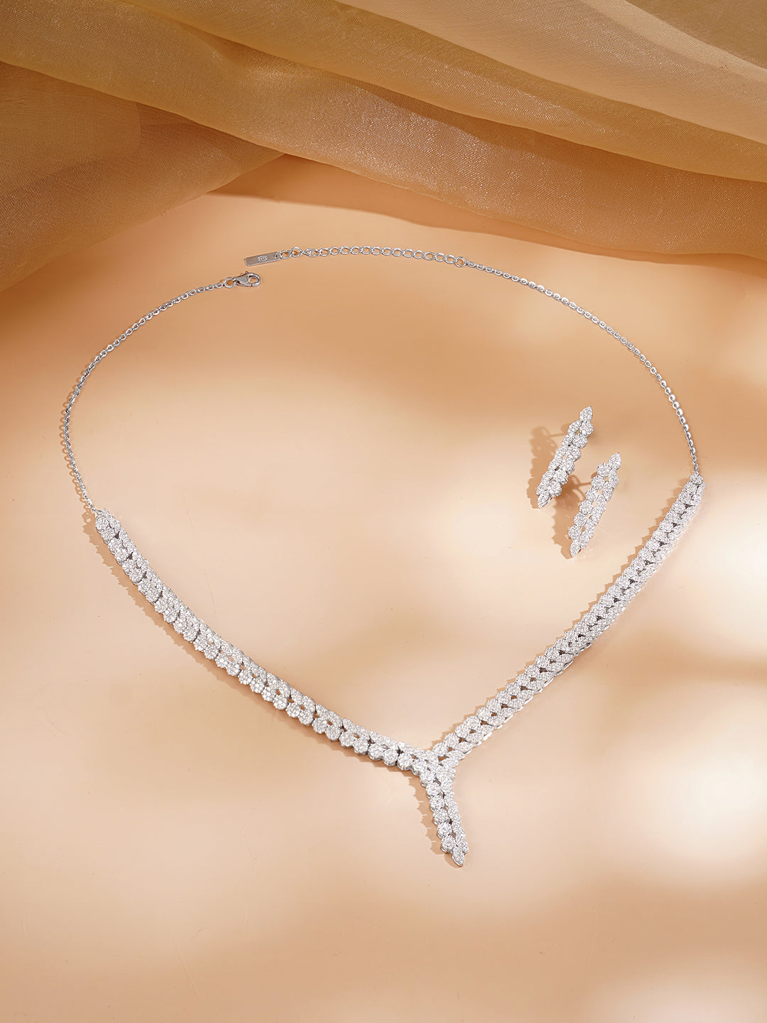 925 Fine Silver Rhodium Plated Cubic Zirconia Designer Necklace Set