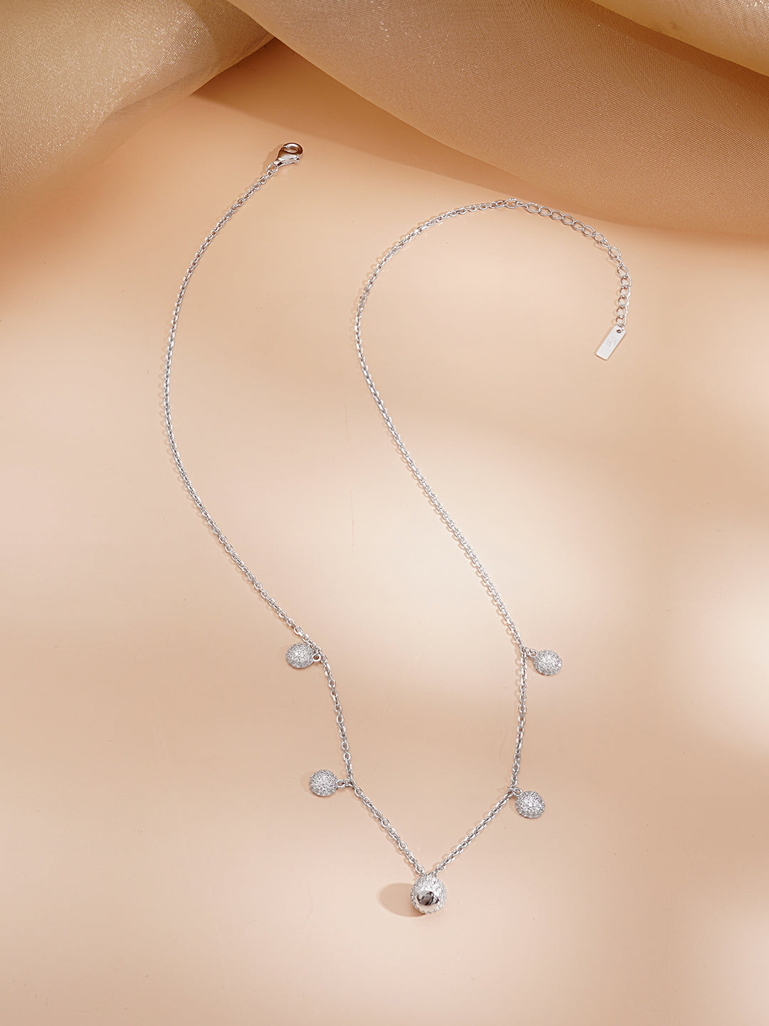 925 Fine Silver Rhodium Plated Necklace Set With Round Charms