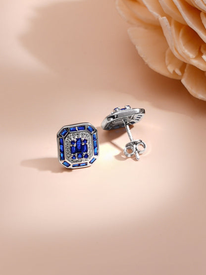 925 Fine Silver Blue Crystal Frame Pendant Set