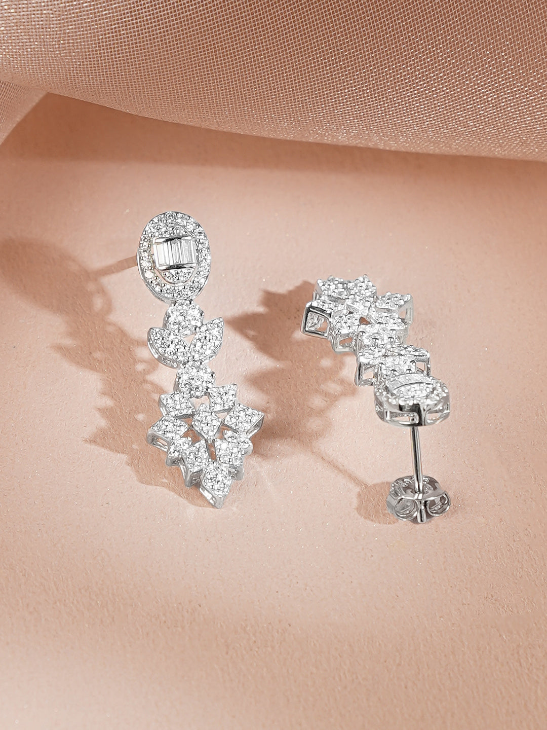 925 Fine Silver Silver Cubic Zirconia Floral Drop Necklace Set