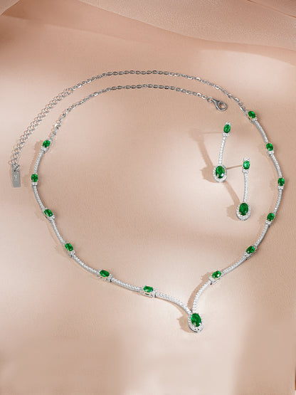 925 Fine Silver Rhodium Plated Emerald Green Necklace Set