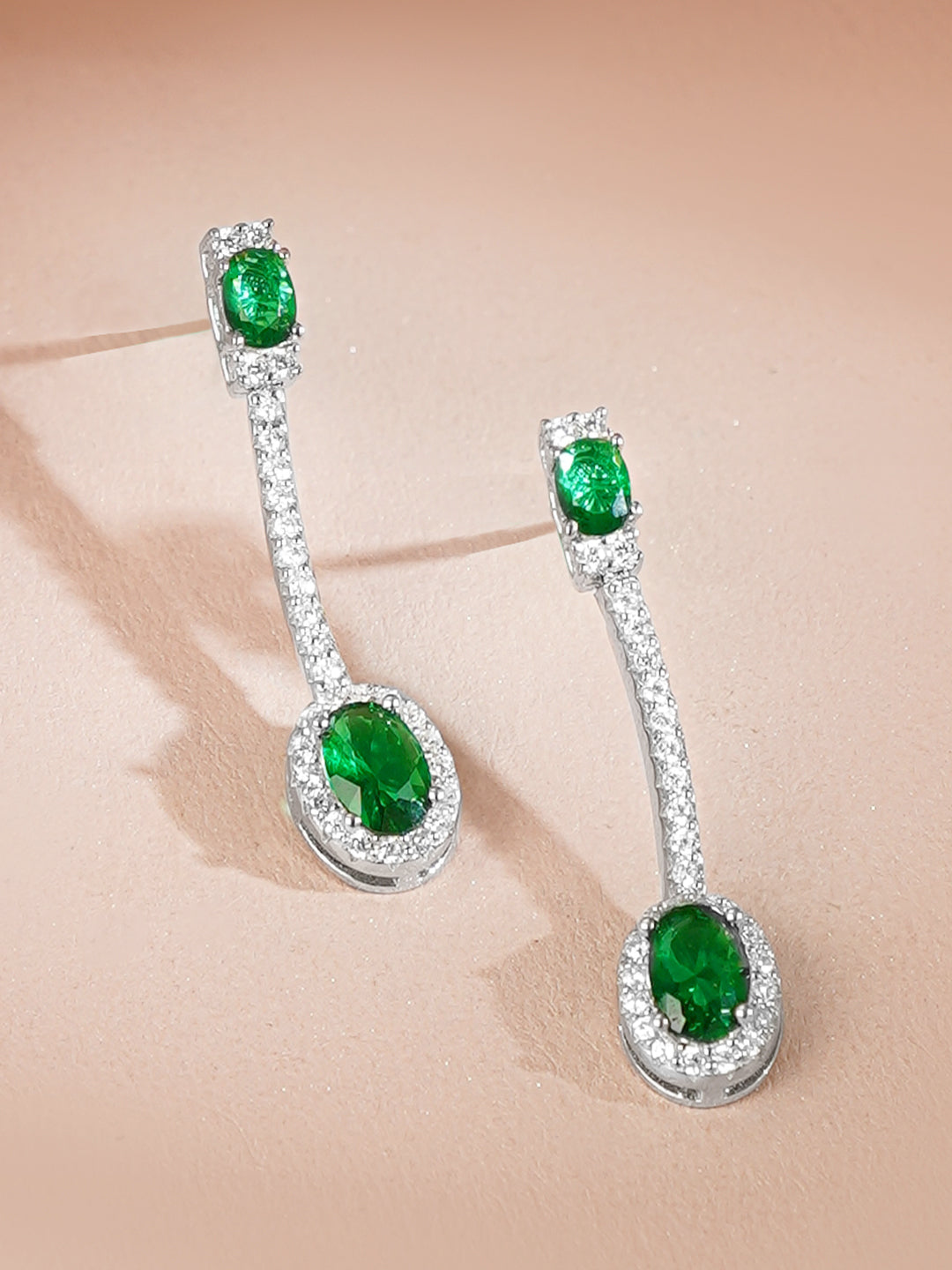 925 Fine Silver Rhodium Plated Emerald Green Necklace Set