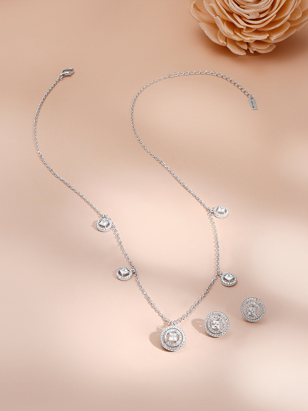 925 Fine Silver Rhodium Plated Necklace Set With Round Charms