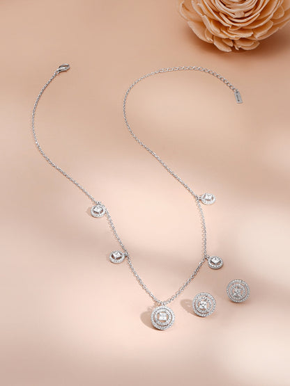 925 Fine Silver Rhodium Plated Necklace Set With Round Charms