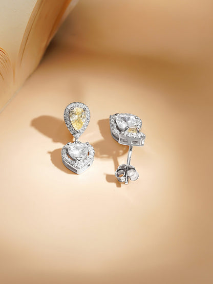 925 Fine Silver Rhodium Plated Heart Drop Yellow Citrine Necklace Set