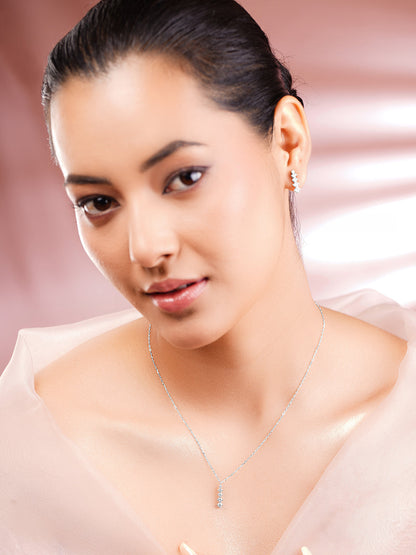 925 Fine Silver Rhodium Plated AD Marquise Drop Necklace Set