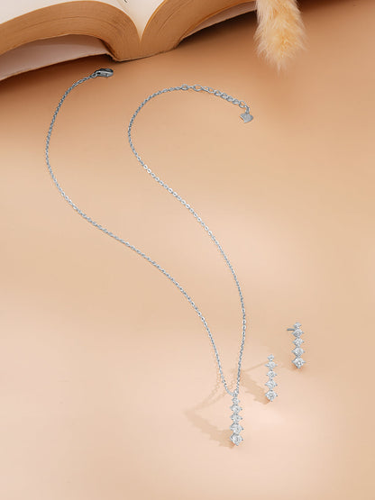 925 Fine Silver Rhodium Plated AD Marquise Drop Necklace Set
