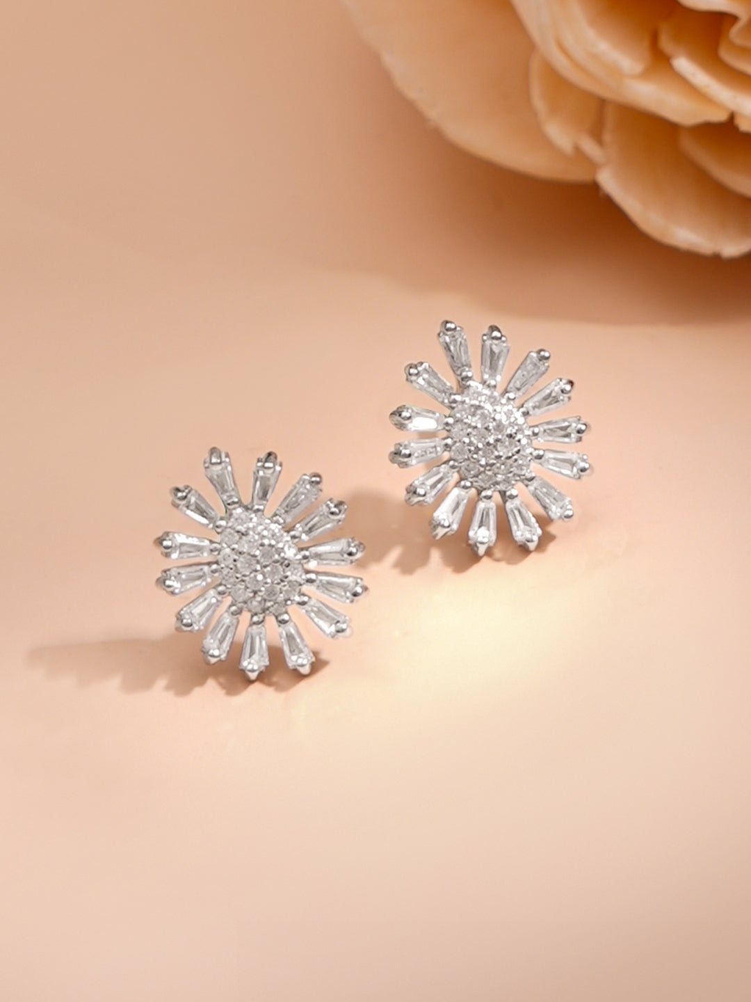 925 Fine Silver Rhodium Plated Floral Charm Necklace Set