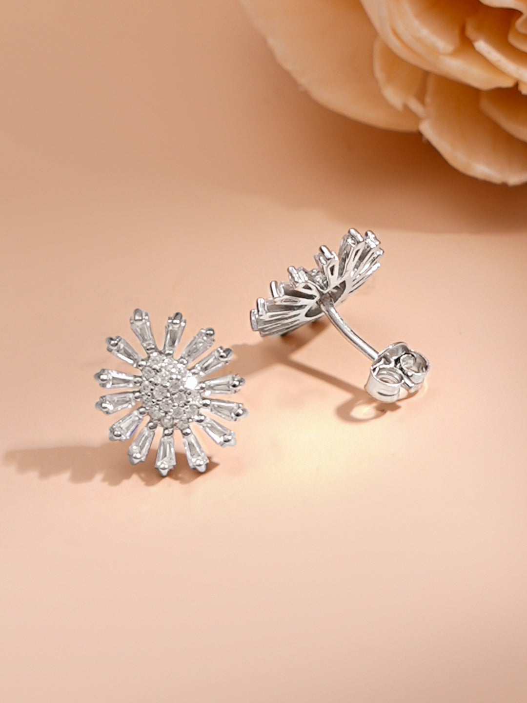 925 Fine Silver Rhodium Plated Floral Charm Necklace Set