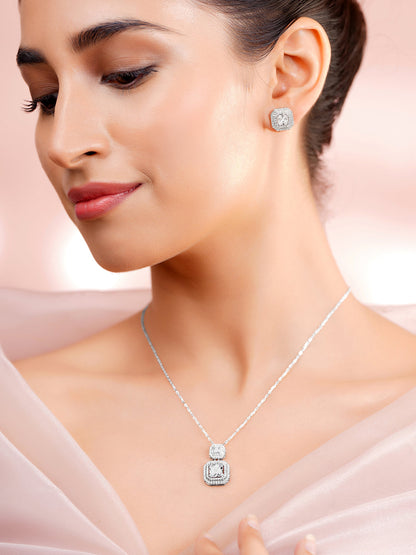 925 Fine Silver Rhodium Plated Cubic Charm Necklace Set